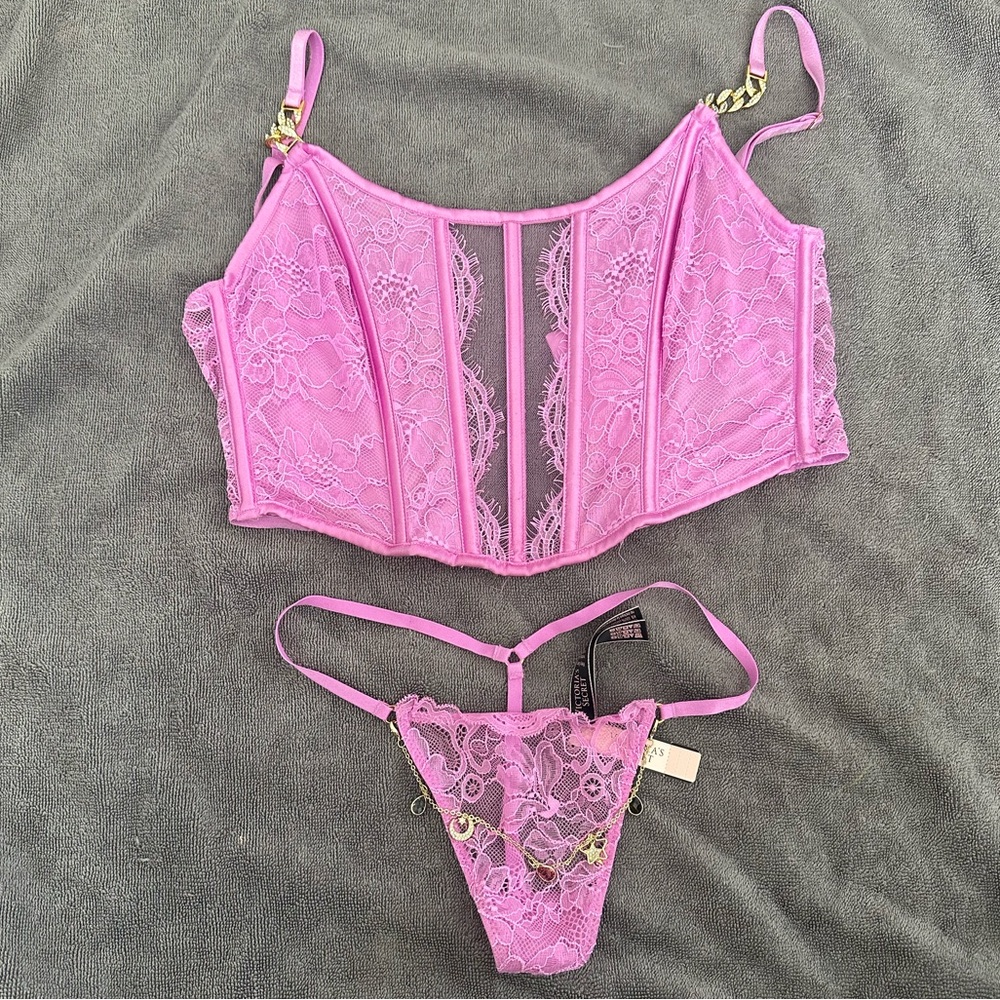 victorias secret pink corset xs/s and matching xs thong